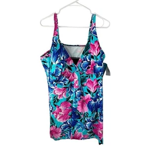 Traje de baño Swim Solutions talla grande azul rosa floral de una pieza 22W - Imagen 1 de 8