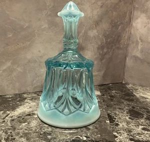 Vintage Fenton Art Glass Aqua Blue Opalescent Bell Whitton Pattern 1970’s 6.5” T - Picture 1 of 7