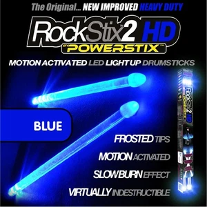 2 HD BLAUE, HELLE LED LEUCHTENDE DRUMSTICKS, mit Fade-Effekt, Stellen Sie Ihren Gig ein... - Bild 1 von 4
