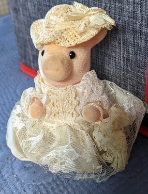 ot03~Vintage Russ Berrie años 80❤ Flocado *Esplendor nupcial* Cerdito ❤Cerdo rosa 8 cm ~ Foto 1 de 4