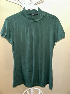 Banana Republic grün Gr. M, kurzärmliges Hemd mit Stehkragen, asymmetrischer Knopf - Bild 1 von 7