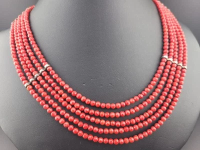 Collar de plata esterlina Jay King DTR rojo coral en capas babero declaración Foto 1 de 4