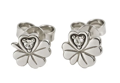 925 Silber Damen Kinder Ohrringen Ohrstecker Kleeblatt 7mm mit Zirkonia weiß - Bild 1 von 4