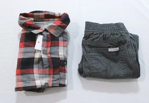 Calvin Klein Boy's L/S Button-Up Shirt Pant Set EH6 Red Plaid/Grey Size 5 NWT - Picture 1 of 8