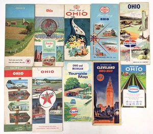 Vintage Ohio Road Maps 1960's Gas & Oil Station Map Lot ~ Gulf Sohio Texaco - Picture 1 of 3