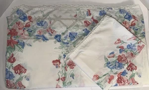 VINTAGE LAURA ASHLEY CHARLOTTE CORALLO ROSA BLU QUEEN ADERENTE PIATTO E FEDERA - Foto 1 di 1