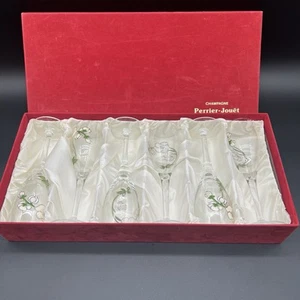 PERRIER JOUET Set of 6 Hand-Painted Floral 7.5" Crystal Champagne Flute Glasses - Picture 1 of 7
