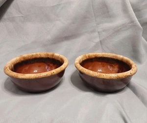 Hull Bowls Cereal Dessert Fruit Mirro Brown Drip Glaze 5" Ovenproof Small (2) - Picture 1 of 9