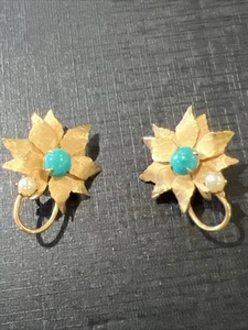 vintage star clip on earrings gold Tone Faux Pearl - Picture 1 of 10