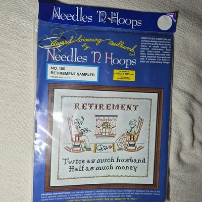 Retirement Sampler Cross Stitch Kit 180 Needles ‘N Hoops 13 1/2” X 15” New - Image 1 of 4
