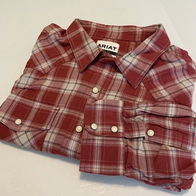 Ariat Mens Retro Fit XXL Pearl Snap Up Western Red Plaid Long Sleeve Shirt   - Image 1 of 4