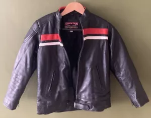 Skintan Real Leather Motorcycle Jacket Size 32 Black With Red/white Stripe - Picture 1 of 5