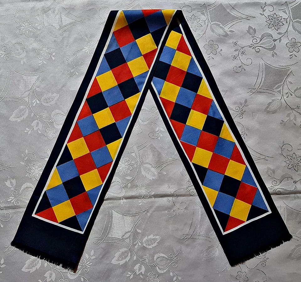 BUFANDA CABALLERO VINTAGE AUTÉNTICA ARTE A CUADROS AZUL AMARILLO ROJO RAYÓN DOBLE LARGO PARA HOMBRE Foto 1 de 3
