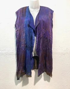 Vill's Art Silk? Kimono aperto viola multicolore art to wear Lagenlook raro XL - Foto 1 di 11