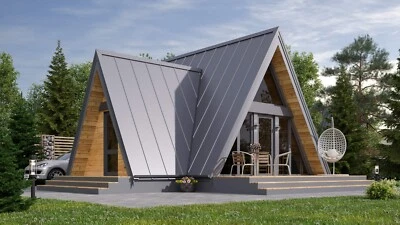 34’x28’ 1 Bedroom, 1 Bath Cozy A-Frame Cabin Architectural Plans PDF Download. - Image 1 of 4