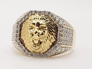 10KT Kt Yellow Gold *lion Head with 1.49CT Diamonds men’s Ring Size 10.1/4 US - Picture 1 of 7