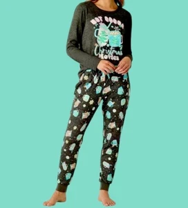 Womens Pajama Set Hot Cocoa And Christmas Movies Size XXL Tall Gray New Joggers  - Picture 1 of 1