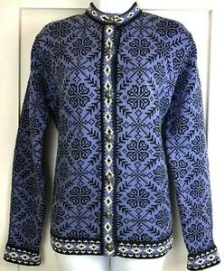  L.L. Bean Womens Cotton Blue Fair Isle Cardigan Sweater Medium Vintage EUC - Picture 1 of 10