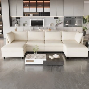 Modern U Shape Modular Sofa Convertible Sectional Couch with Storage Ottomans - Picture 1 of 148