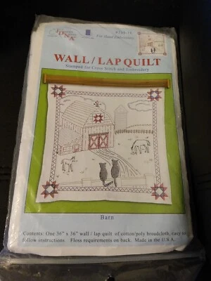 Whole Cloth 36" X 36" Stamped Embroidery Wall/Lap Quilt top Barn & Animals - Image 1 of 4