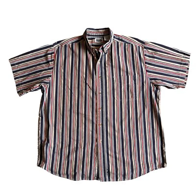Vtg Basic Edition Button Up Shirt Mens L 90s Vertical Stripe Short Sleeve Cotton - Image 1 of 4