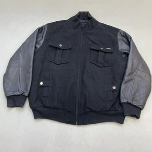 Sean John Men's Black Bomber Jacket Wool Blend/Faux Leather Padded Hood Size XL - Picture 1 of 8