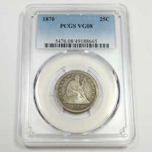 1870 P PCGS VG8 - Silver Seated Quarter 25C US Coin #50159A - Picture 1 of 2