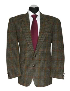Harris Tweed Jacket 25,5 Green Olive Checked Single Row 2-Knopf Lederknöpfe Mint - Picture 1 of 5
