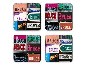 Personalized Coasters featuring the name BRUCE in photos of signs - Set of 4 - Picture 1 of 1
