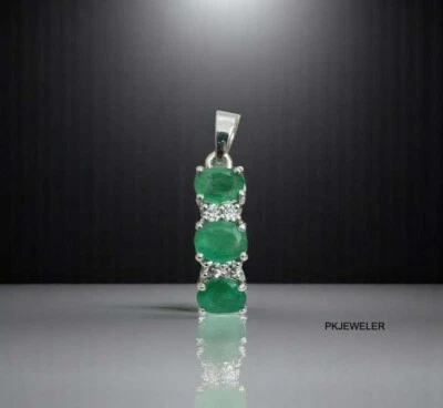 Ciondolo regalo di Natale in argento sterling 925 con smeraldo naturale dello... - Immagine 1 di 4