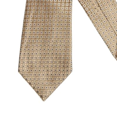 Gravata de seda jacquard Tasso Elba masculina 60” dourada designer geométrica gravata larga nova - Imagem 1 de 4