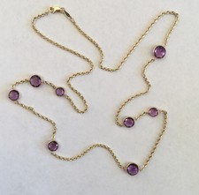 10k Yellow Gold Natural Amethyst Bezel Link Necklace 