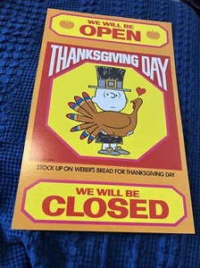 RARE 1970 WEBER'S BREAD DEALER 2-SIDED Thanksgiving SIGN Charlie Brown  PEANUTS - Picture 1 of 16