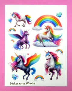 Unicorns Rainbows & Hearts Sticker Sheet - Picture 1 of 3