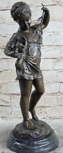 Vintage Bronze Viennese French Girl with Dog/Cat/Kittens Pets Statue/Sculpture - Picture 1 of 10