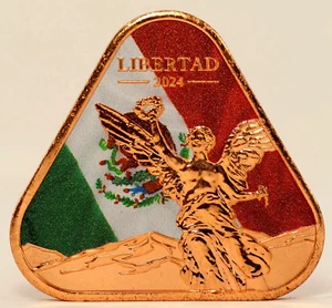 2024 1oz ADVP .999 Colorized Copper Triangle Mexico Libertad Onza w/Mexican Flag - Picture 1 of 2