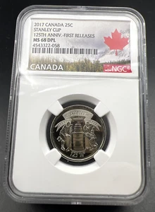2017 Canada 25c Twenty Five Cent NHL Hockey Stanley Cup Quarter NGC MS68 DPL - Picture 1 of 11