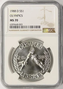 1988-D Olympics $1 Commemorative Silver Dollar NGC MS70 - Picture 1 of 4