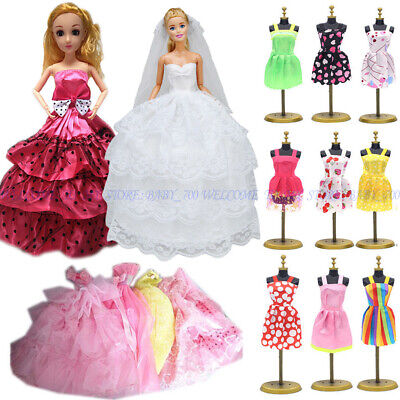 12X Barbie Doll Dresses Retro Wedding Gown Party Prom Beach Dress Sweet Clothes • 4.80£
