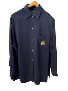 Ralph Lauren 100 % Seide Marine Hemd Gold Wappen Logo Langarm Vintage Knopfleiste 2X - Bild 1 von 10