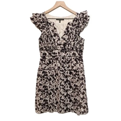 Cynthia Steffe Dress Womens 8 Black Cream Abstract Print Silk Blend Short Sleeve - Image 1 of 4