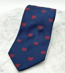 Chaps 100% Seide Krawatte Krawatte Marine Rot Lorbeerkranz Logo Muster Handarbeit Preppy - Bild 1 von 4