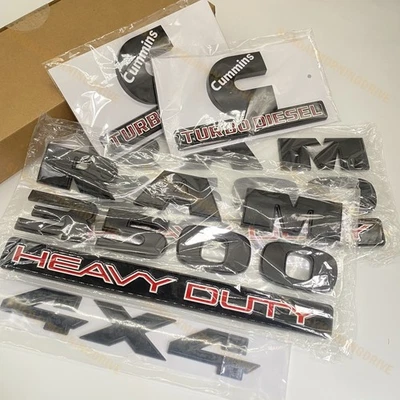 5PCS SET Emblems Badges For RAM 3500 HEAVY DUTY 4X4 Cummins Turbo Diesel Black - Image 1 of 4