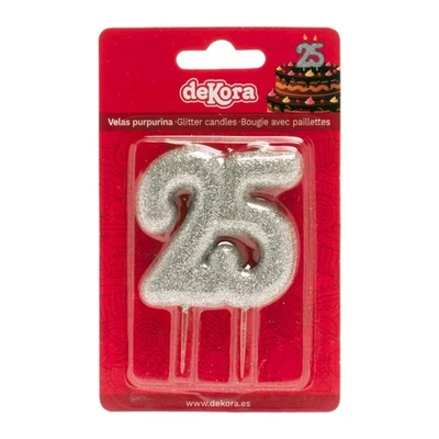 CANDELA numero 25 ARGENTO GLITTER per torta dolci - candelina in cera numerale - Immagine 1 di 2
