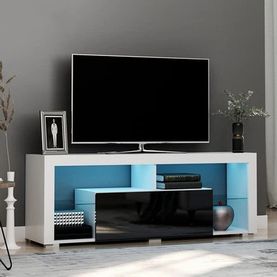 TV Unit Stand Cabinet LED Light High Gloss White Console Shelving for 45 55 inch - Image 1 of 4