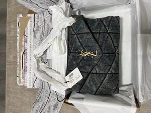 Ysl Saint Laurent Puffer Small Shoulder Bag in Suede and Denim. NWT & BOX - Picture 1 of 6