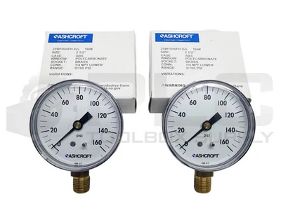 LOTE DE 2 NUEVOS ASHCROFT 25W1005PH 02L 160# TAMAÑO CALIBRE: 2-1/2, 1/4NPT 0-160PSI Foto 1 de 4