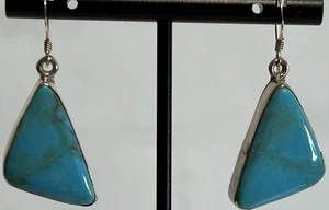 Genuine Turquoise and Sterling Silver 925 Dangle Drop Earrings - Picture 1 of 8