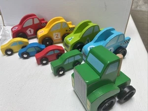 Melissa & Doug Wooden Race Car Vehicle Set of 8 Plus Bonus Truck - Picture 1 of 5