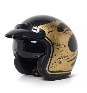 Brand New MIB 3/4 Face Motorcycle Helmet Carbon Fiber Shell Pull Down Sunshade - Picture 1 of 1